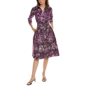 Rickie Freeman Teri Jon Metallic Jacquard Shirt Dress Floral Print Size S 4/6
